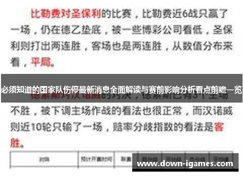 必须知道的国家队伤停最新消息全面解读与赛前影响分析看点前瞻一览